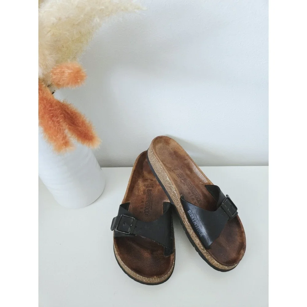 Birkenstock Relax Black Leather Madrid Single Strap Sandals‎ Women's EU38/US7